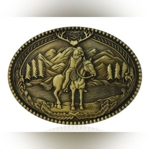 New western man on horse belt buckle.  Fits 1.5 Belt